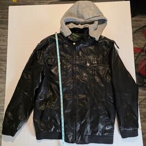 Refinery Republic Faux Leather Jacket – XL – Grey Hooded